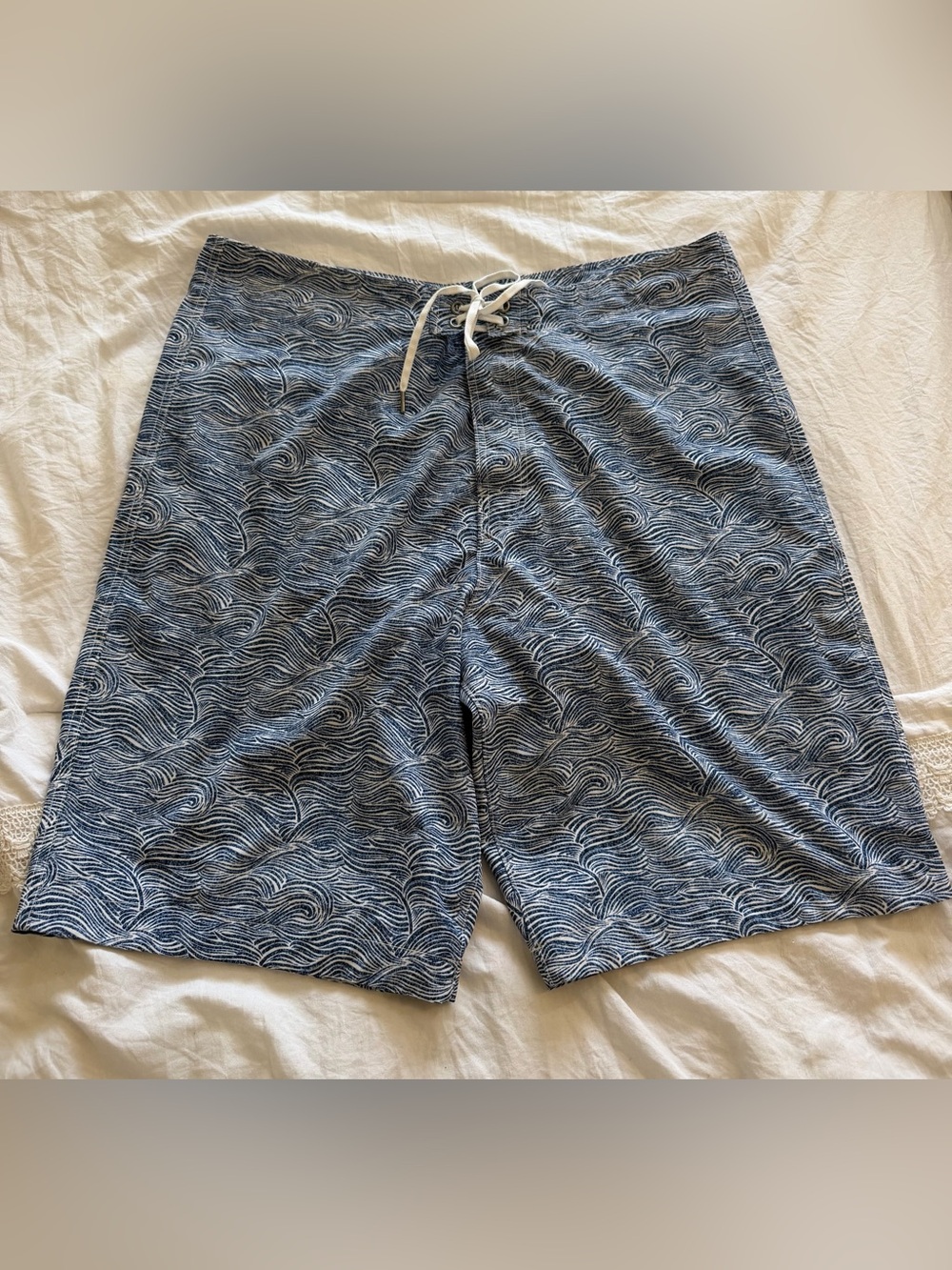 Abercrombie & Fitch Blue Wave-Print Swim Board Shorts